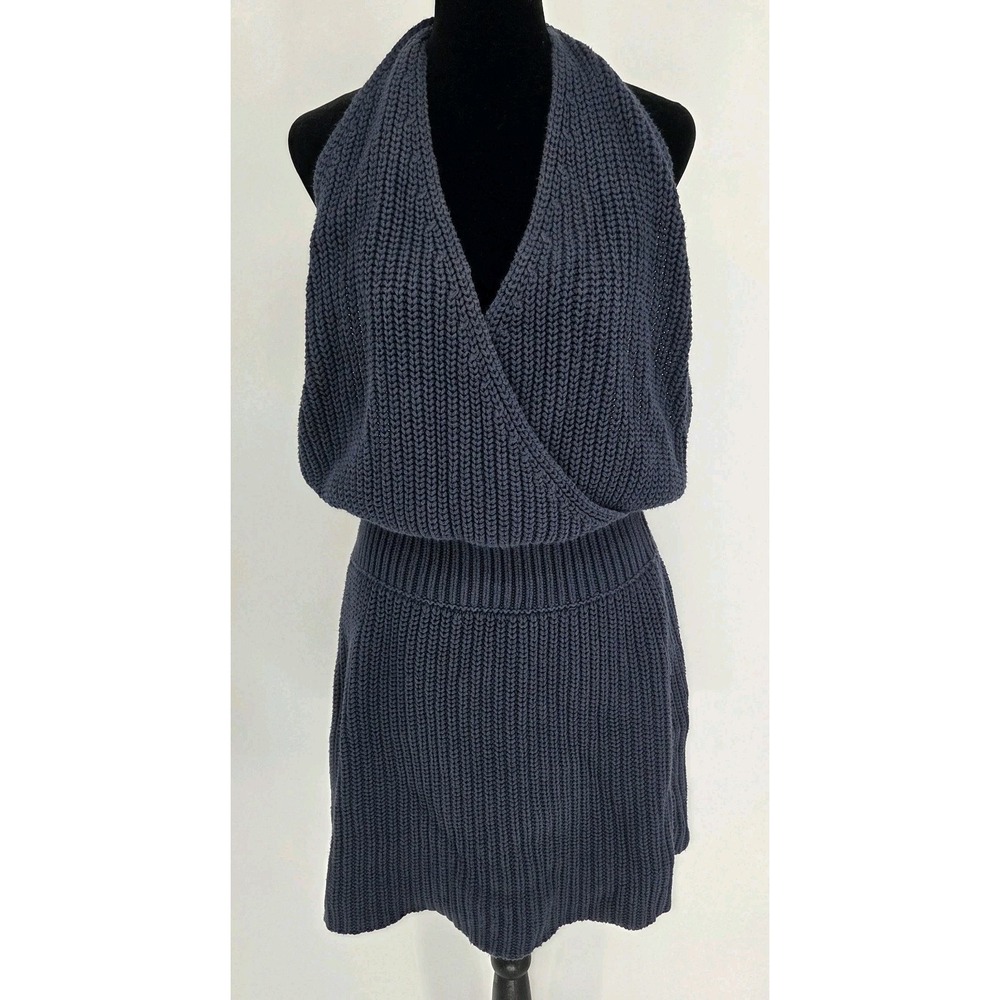 Nicholas Cable Knit Halter Dress XL Blue Open Back